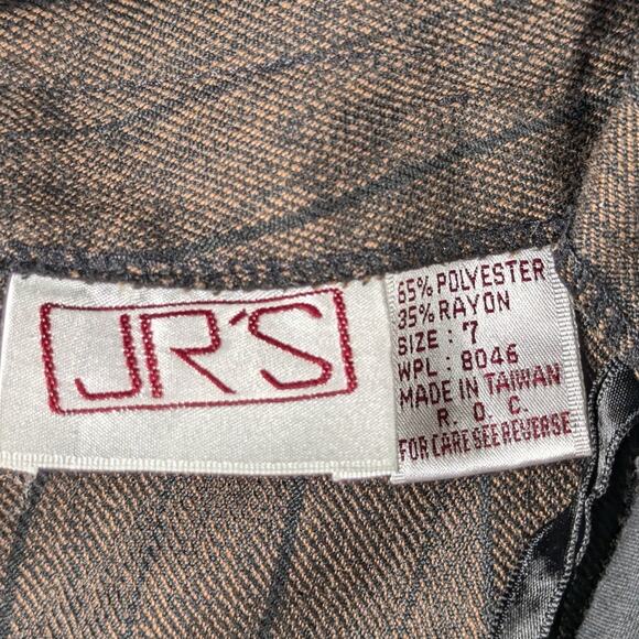 Vintage JR’S Skirt Size 7 Brown Pinstripe High Waist Midi Pencil Made in Taiwan - Picture 3 of 3